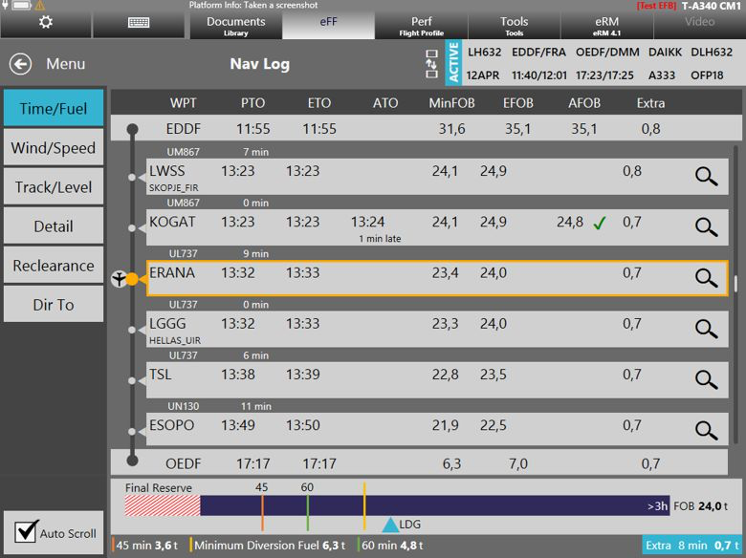 Screenshot eFF mit Navlog Anzeige
