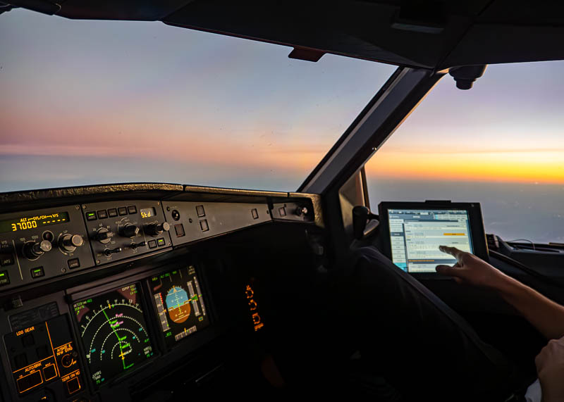 cockpit view at sunset